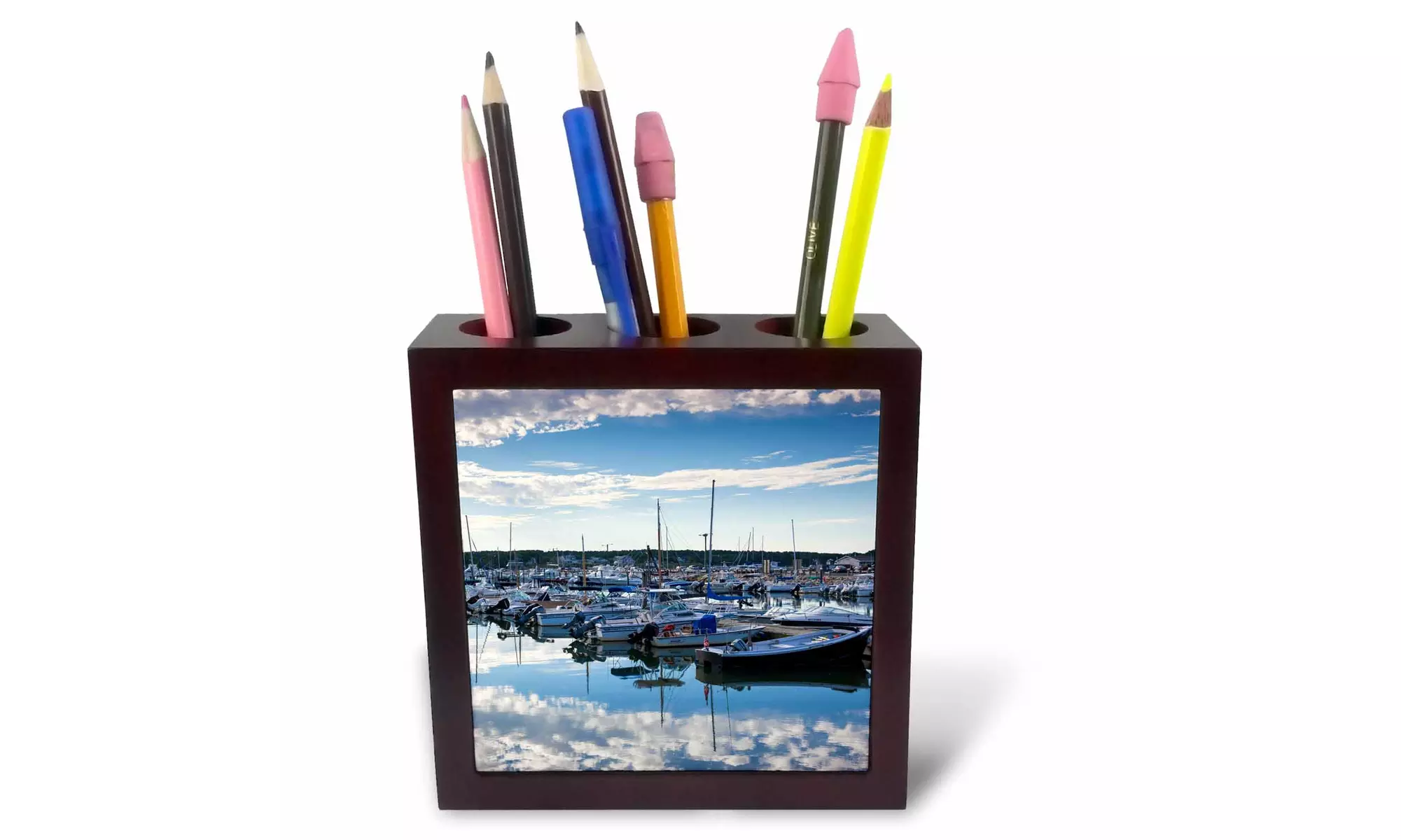Tile Pen Holder - Massachusetts, Cape Cod, Wellfleet, town marina - 5-inches - Primary Image