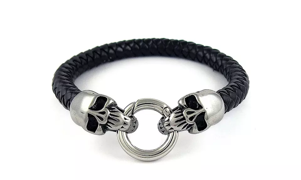 Men's Genuine Leather Skull Buckle Bracelet - Primary Image