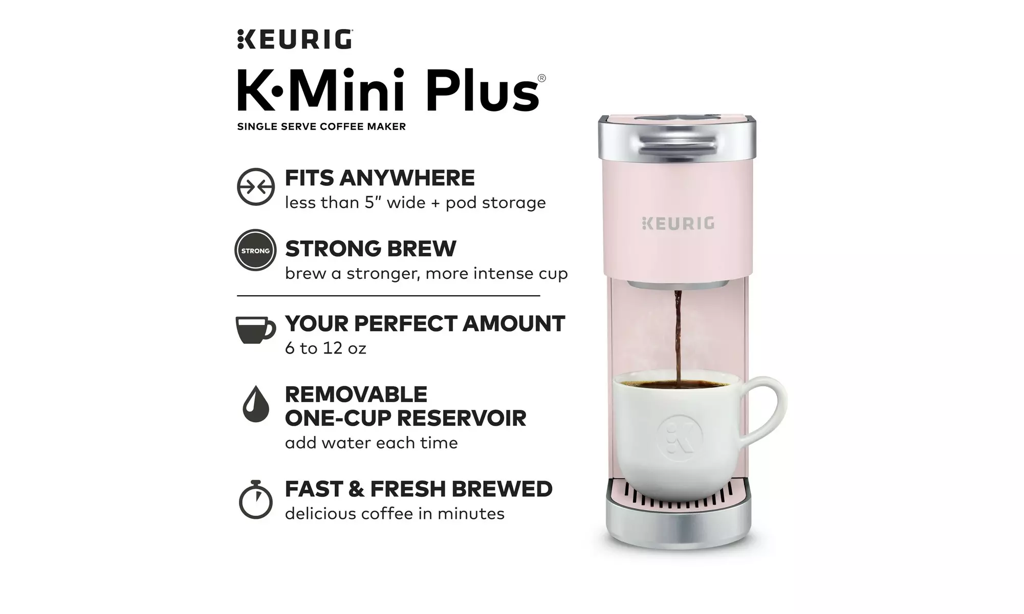 Keurig K-Mini Plus Single Serve K-Cup Pod Coffee Maker, Dusty Rose