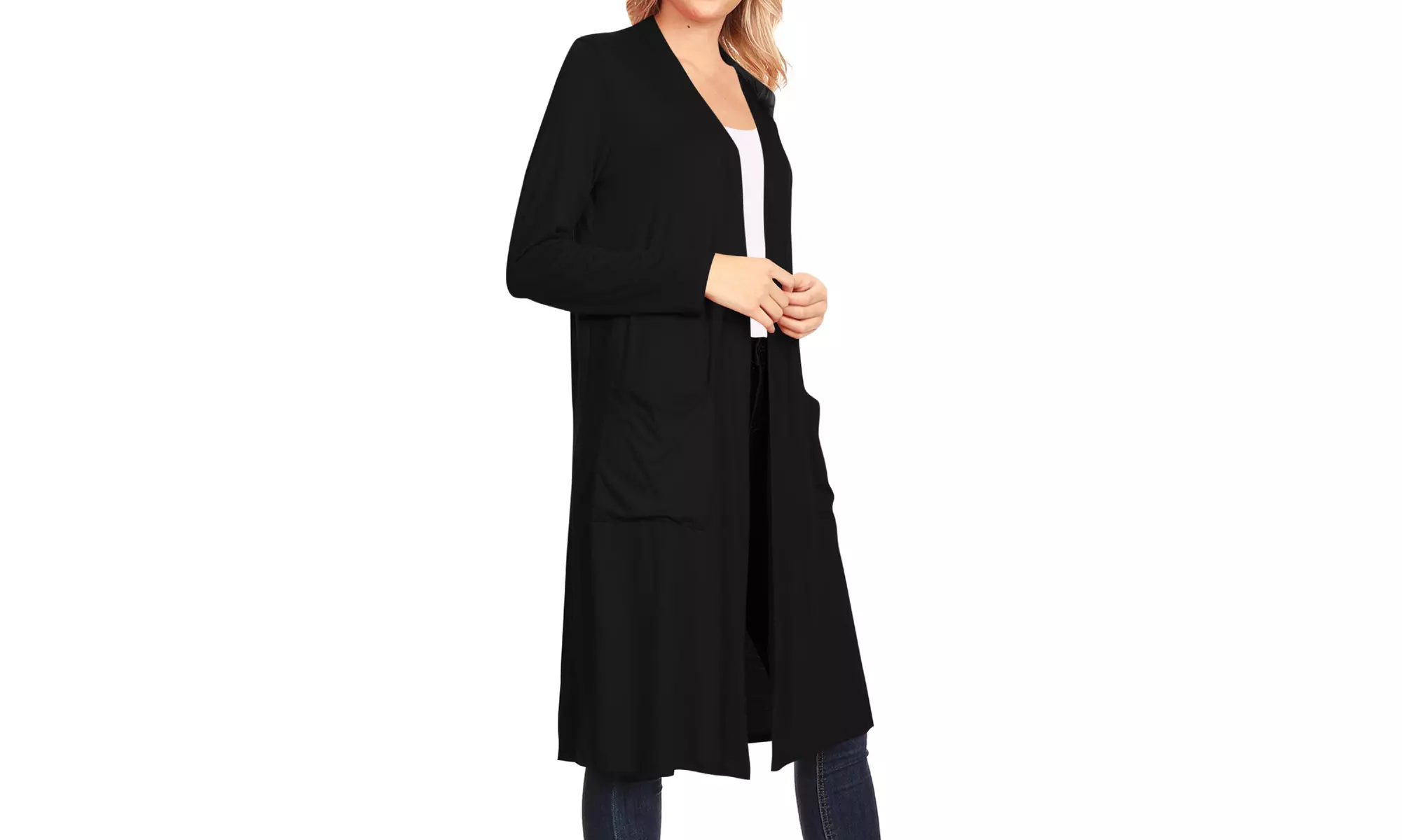 Women's Casual Open Front Side Pockets Solid  Long Cardigan