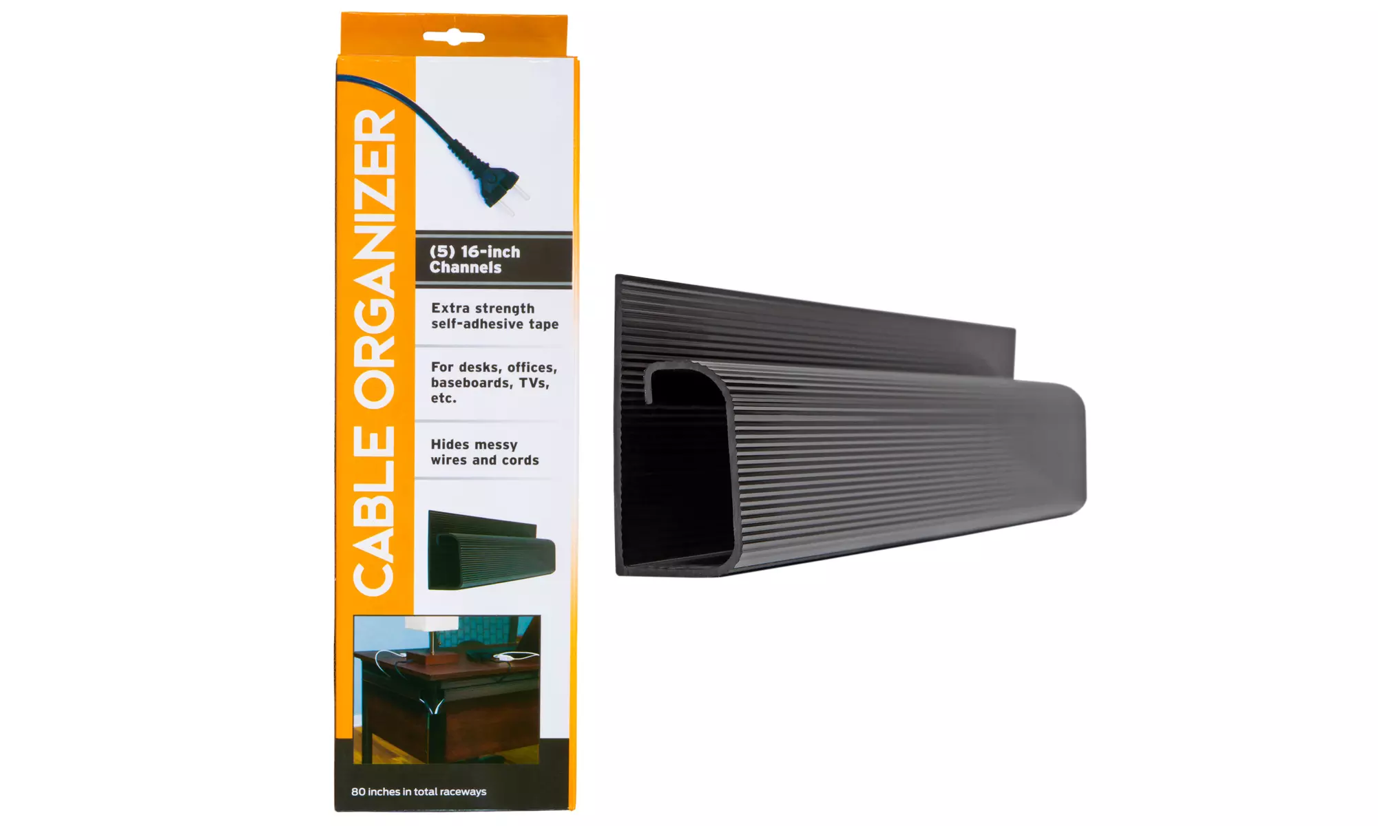 16" Cable Organizer - 10 Raceway Channels - Cord Cover Management - Primary Image