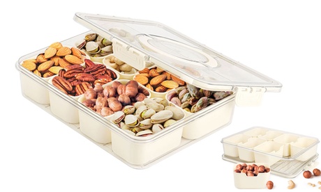 8 Compartments Divided Clear Snack Box Serving Tray With Lid And Handle White 8 Compartments