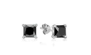 Sterling Silver 2.5ct Black Cubic Zirconia 6mm Square Stud Earrings