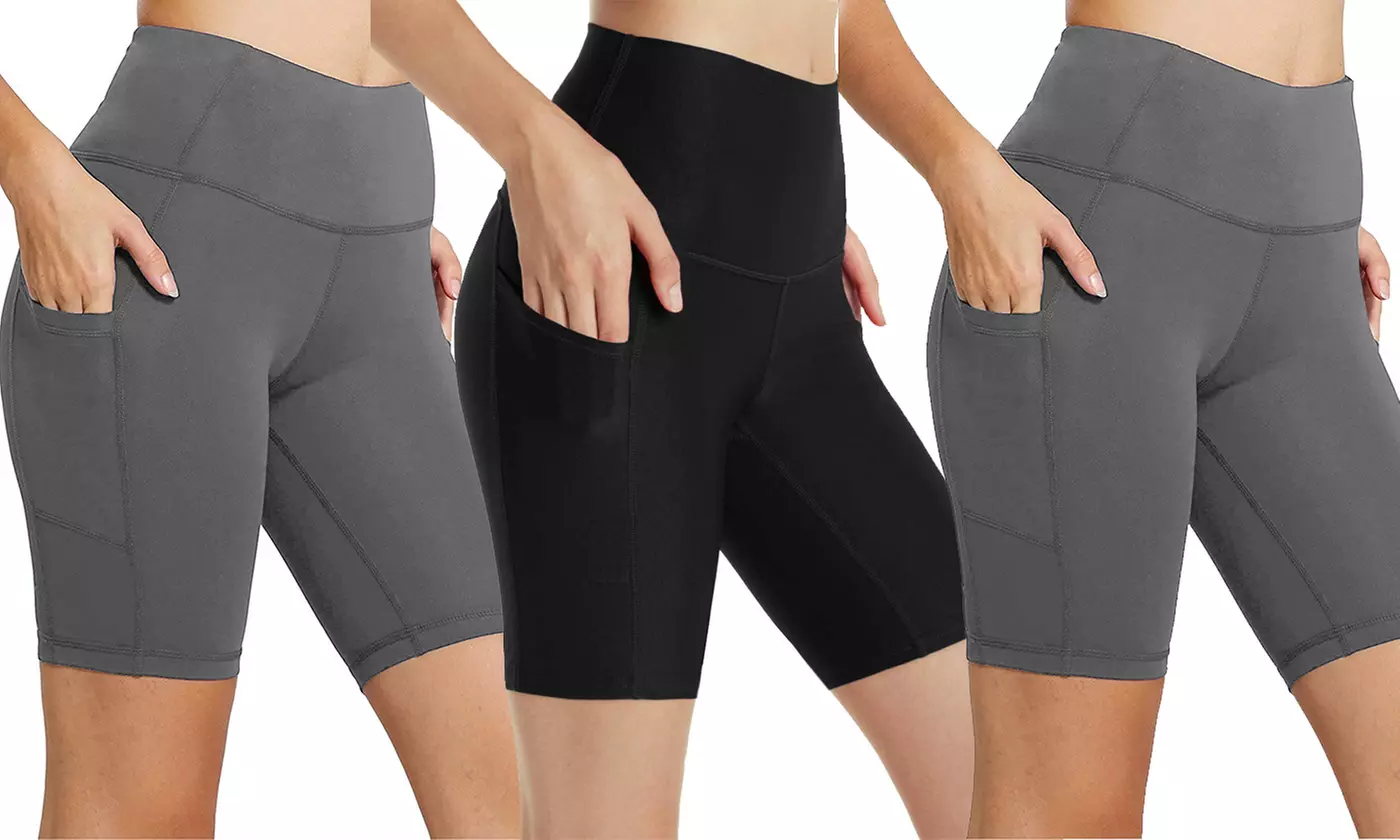 Women's Yoga Shorts Running High Waist Compression Bike Shorts Side Pockets - Primary Image