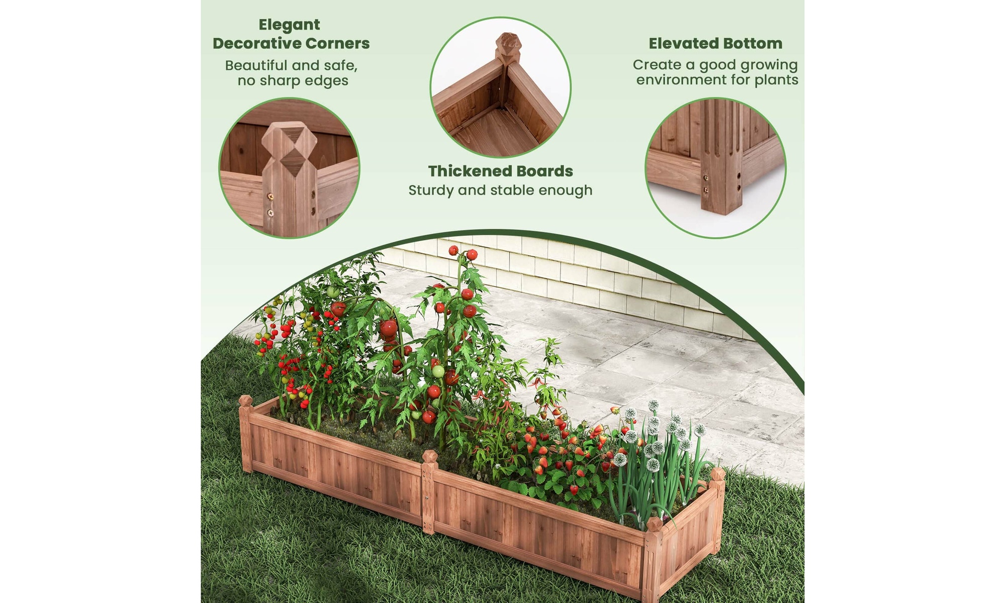 Costway Wooden Raised Garden Bed Outdoor Rectangular Planter Box
