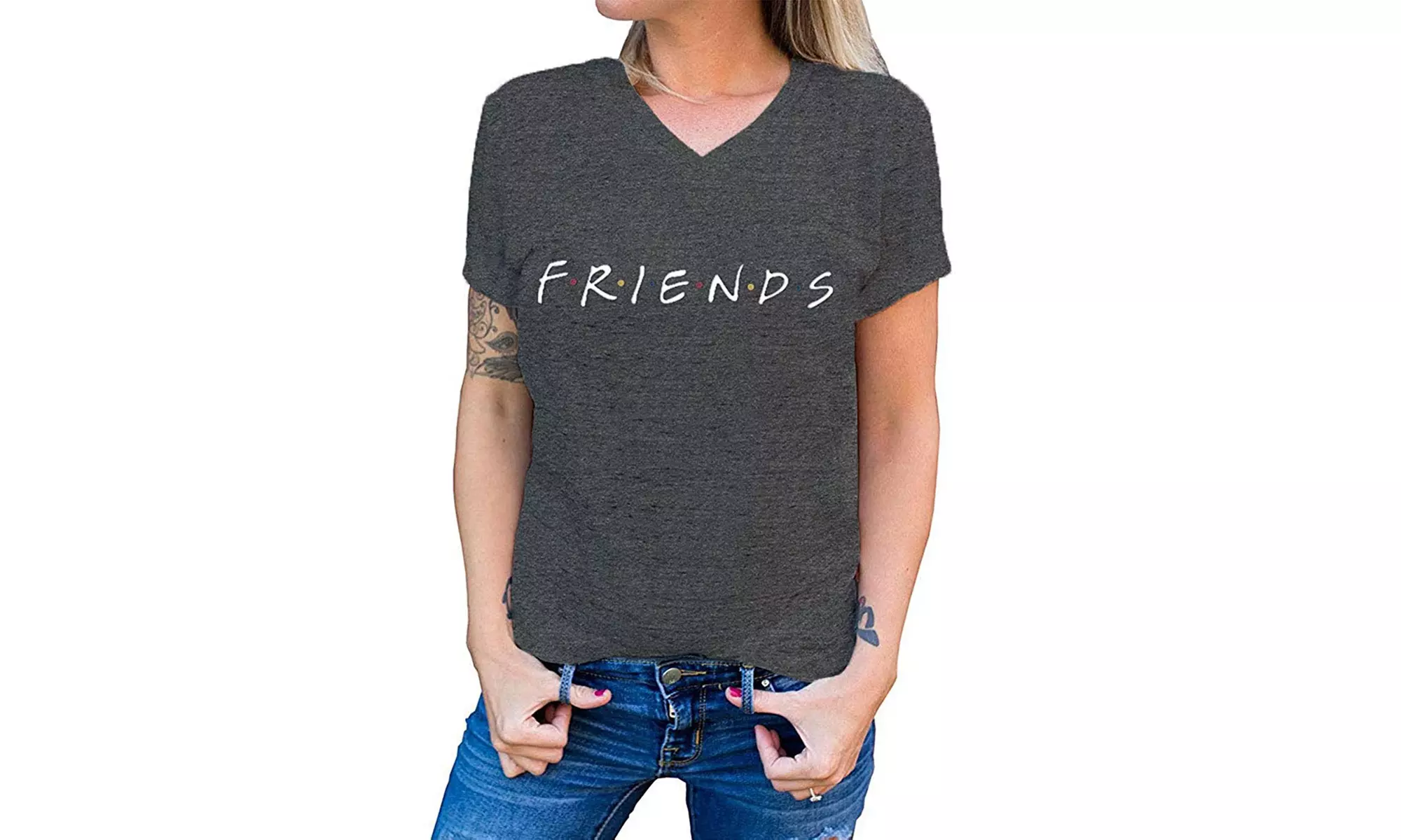 AEURPLT Friends TV Show T Shirt Women Teen Girls V Neck Short Sleeve Summer - Second Medium