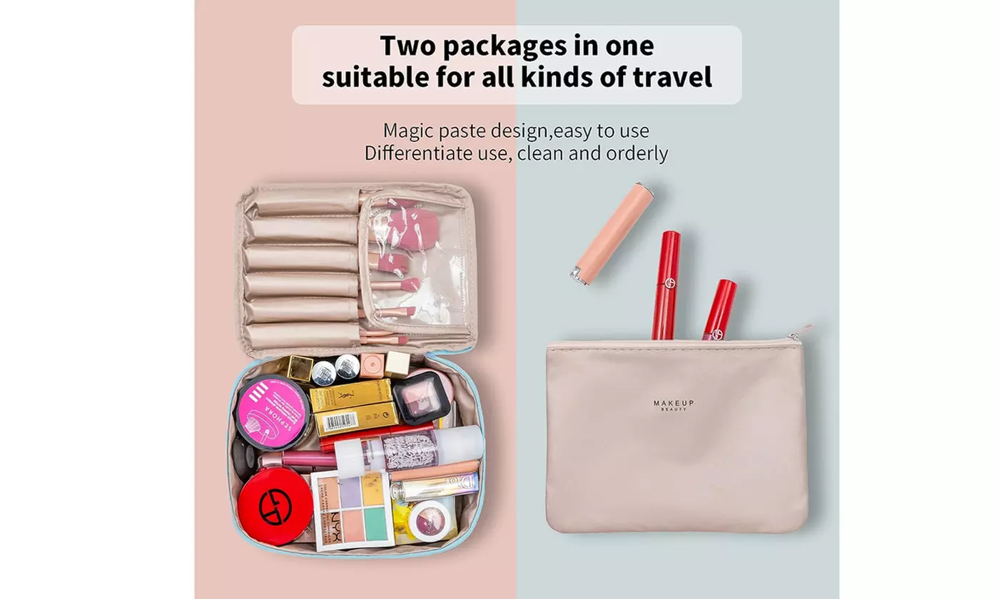 2 Pieces Travel Makeup Bag Toiletry Bag Large Cosmetic Bag with Inner Pouch