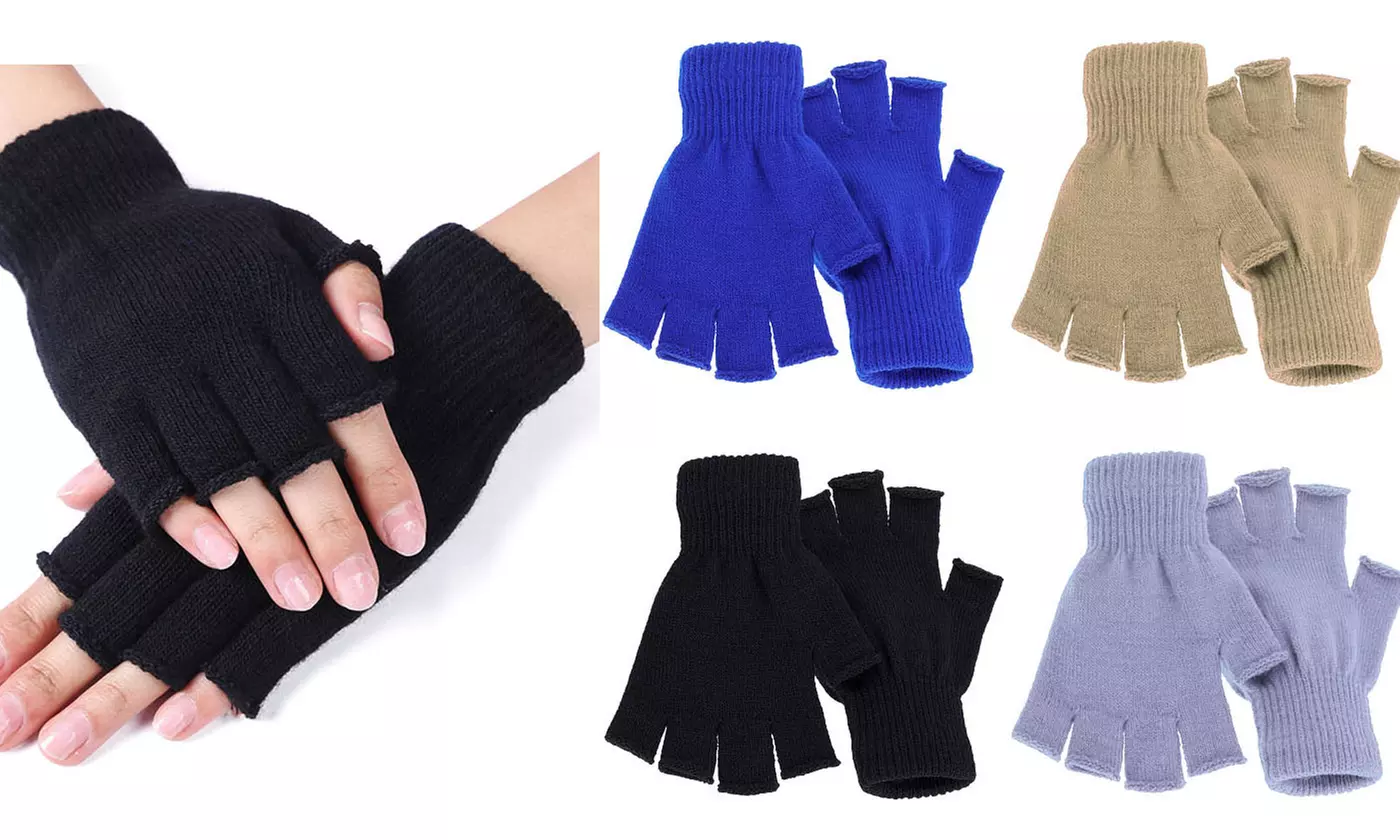Unisex Half Finger Gloves Winter Stretchy Knit Fingerless Typing Gloves