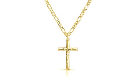 Italian Mens Sterling Silver Cross Necklace with 24