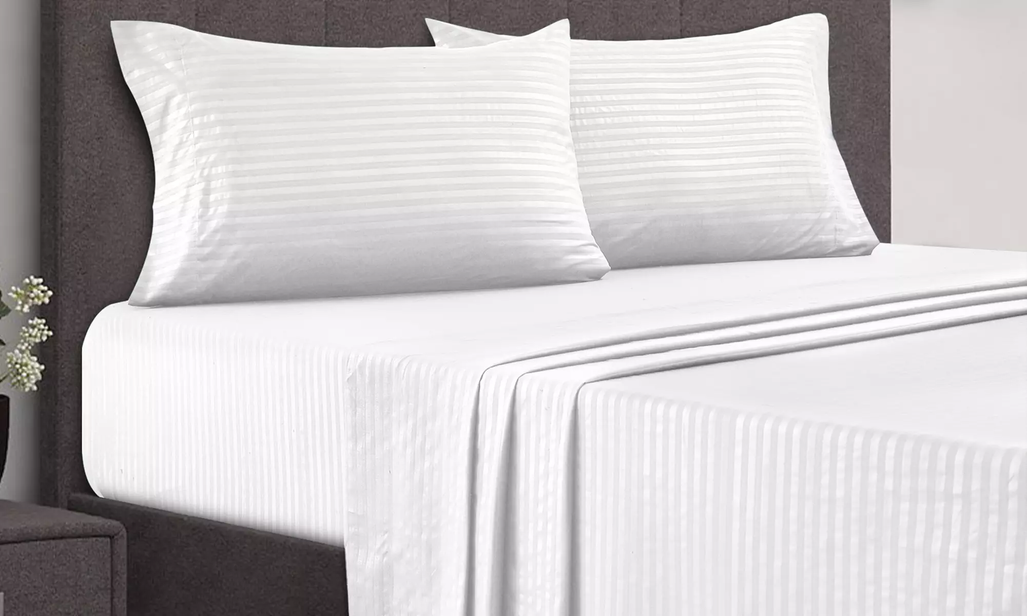 Lux Decor 4 Piece Stripe Bed Sheet Set Microfiber Deep Pocket Bedding Sheets