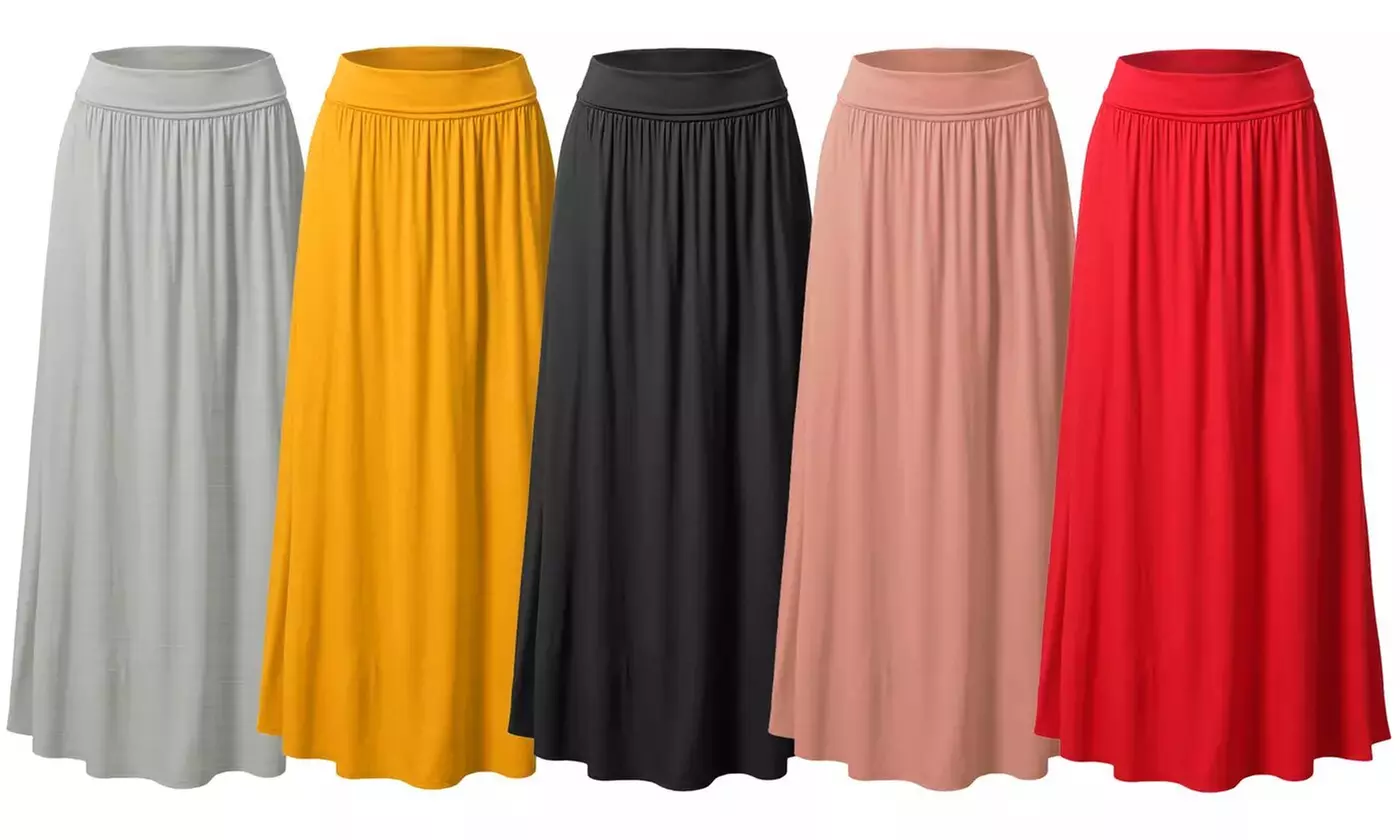 Doublju Women's Folded High waist Ruched Flare Maxi Skirt - Primary Image