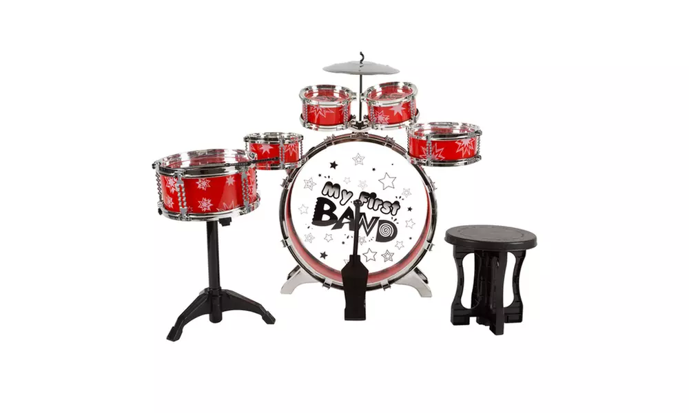 Drum Set with Stool Kids Toy Musical Instrument Set Drumsticks Drums Foot Pedal - Primary Image