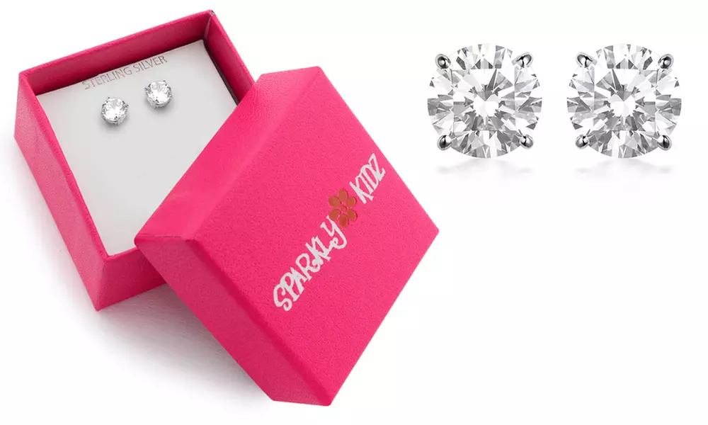 Sterling Silver Round Cut Stud Earrings with Gift Box by Sparkly Kidz