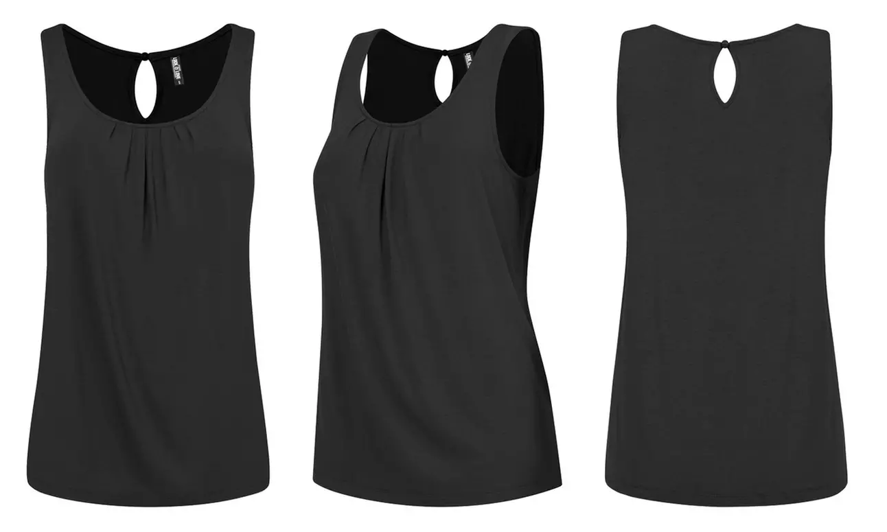 Made By Johnny Women's Pleated Front Scoop Neck Shell Tank