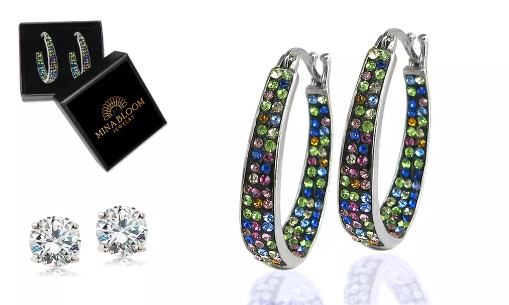 Crystal Hoop Earring 2.00 CT Studs and Giftbox Made With Crystals From Swarovski