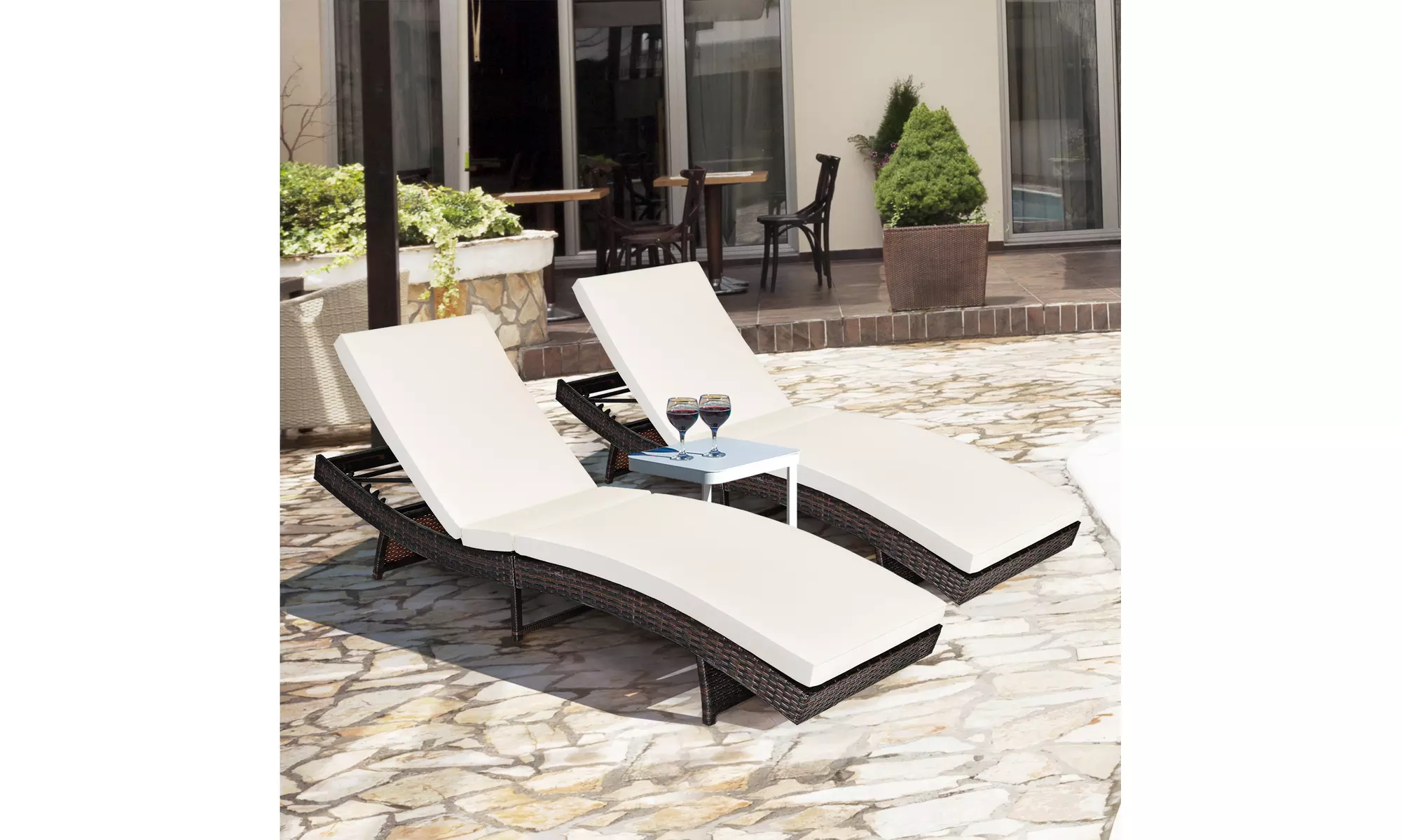 Costway 2PCS Patio Rattan Folding Lounge Chair Chaise Adjustable With Cushions - Primary Image