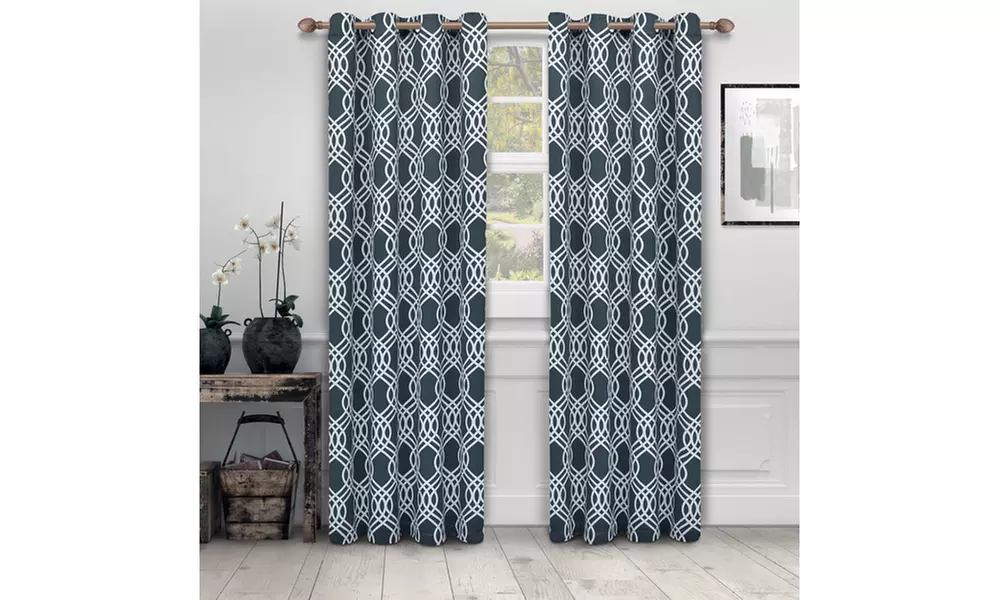 Superior Geometric Trellis Wrinkle Resistant Blackout Grommet Curtain Panel Set
