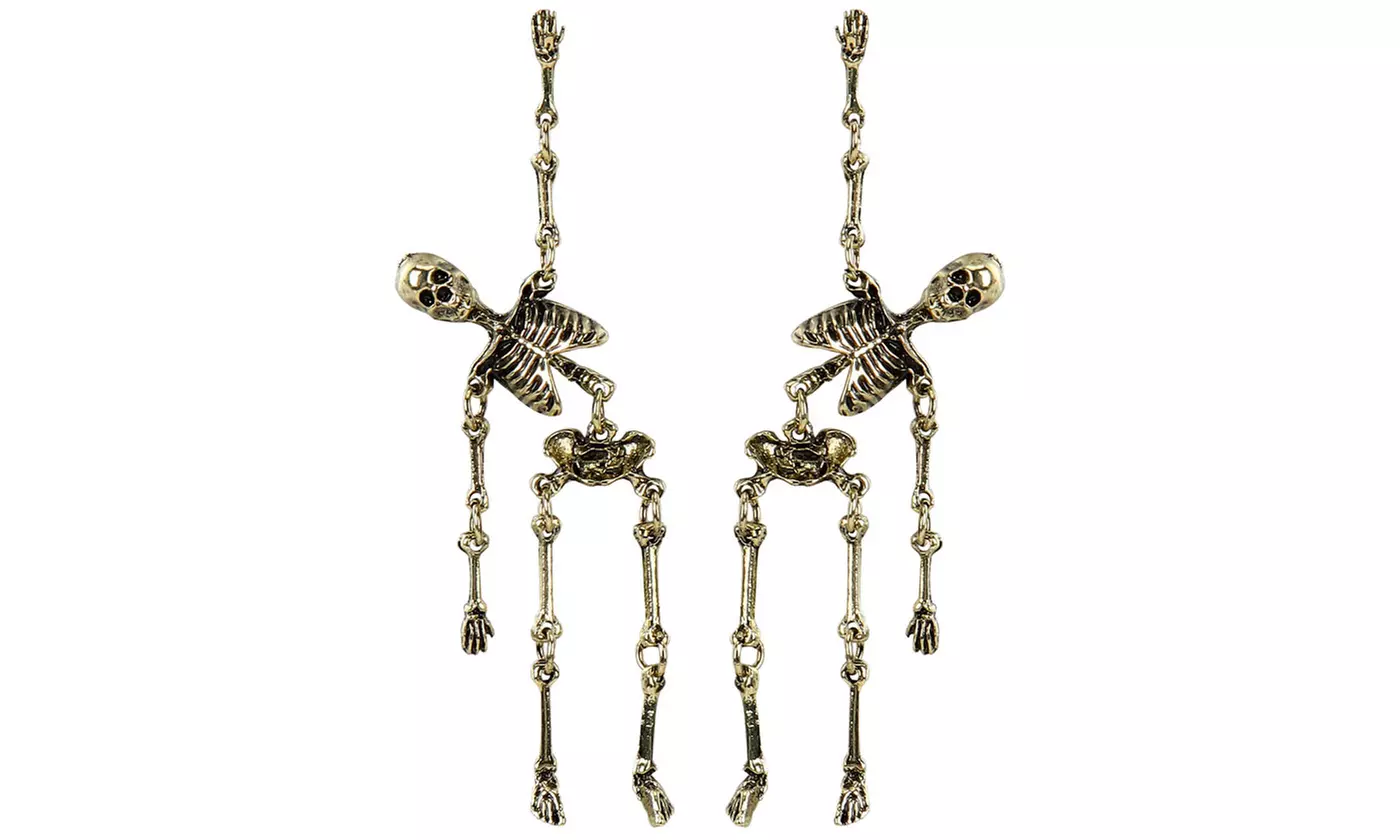 Costume Halloween Hanging Skeleton Drop Stud Earrings