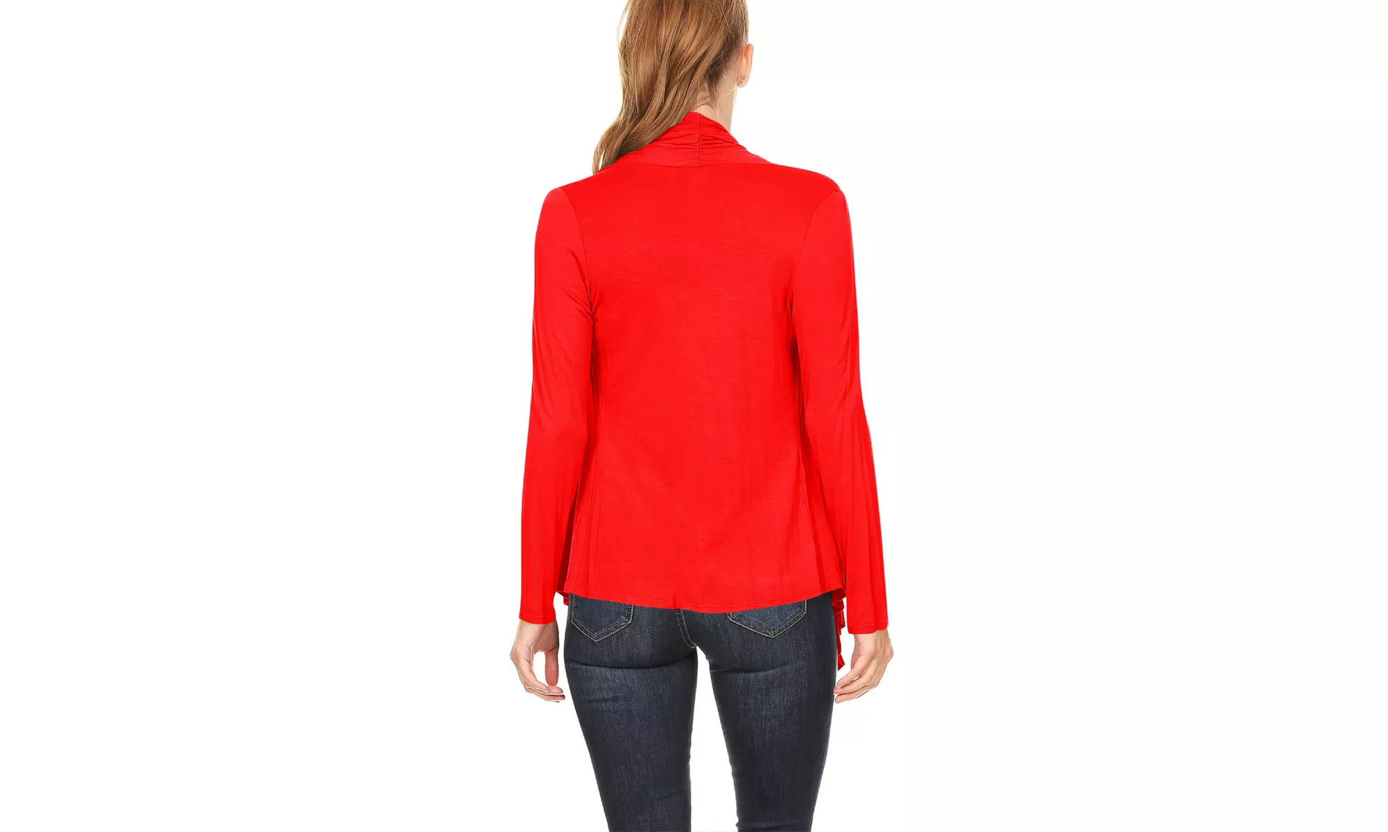 Women's Long Sleeve Draped Neck Open Front Solid Cardigan 