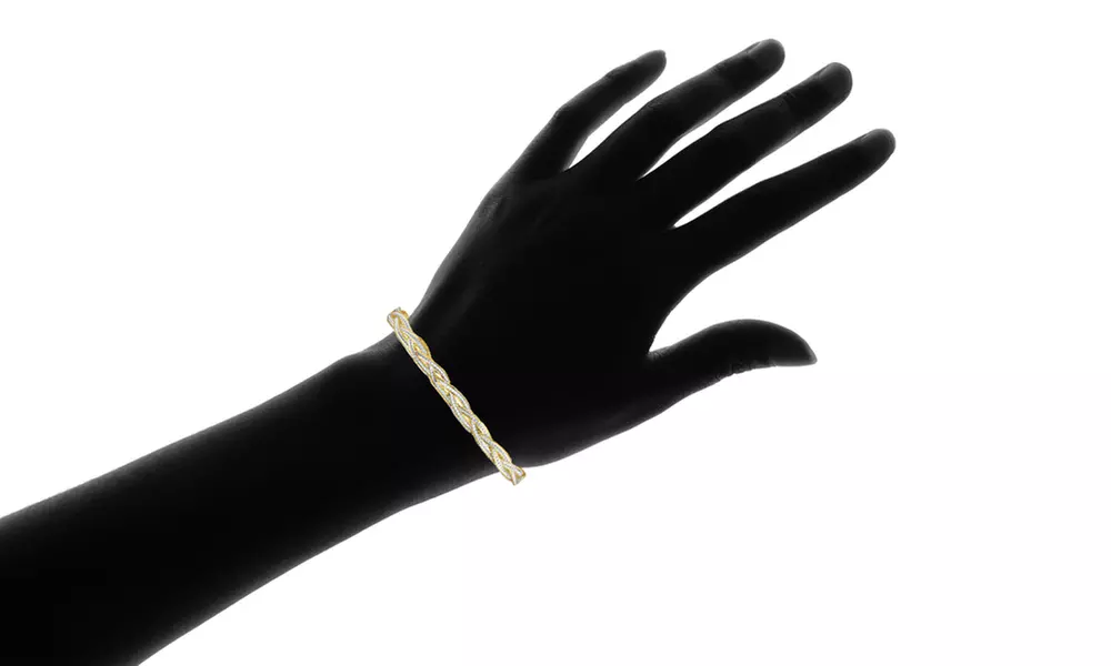 Italian Sterling Silver 2tone Diamond Cut Braided Bracelet