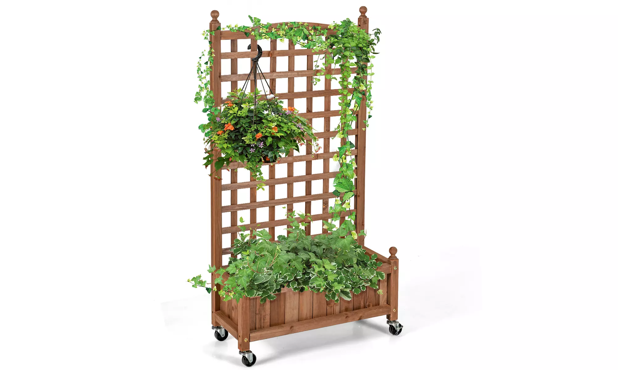 Costway 50in Wood Planter Box w/Trellis Mobile Raised Bed for Climbing Plant - Primary Image
