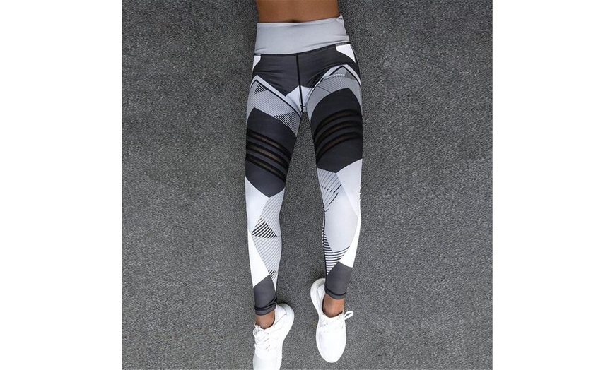 Image 4: Women's High Waisted Printed Color Blocked Leggings Sexy Gym Fitness Yoga Pants