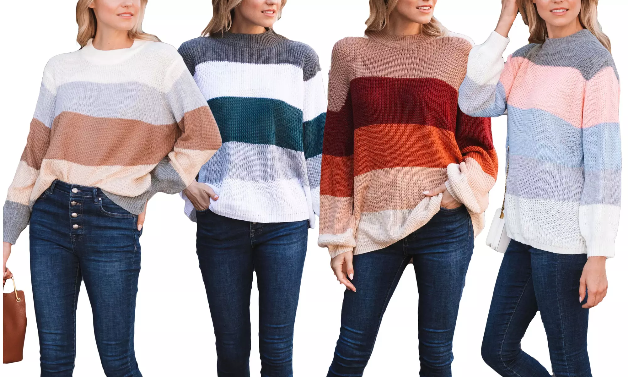 Women's Wide Stripe Crewneck Sweater. Plus Sizes Available - Primary Image