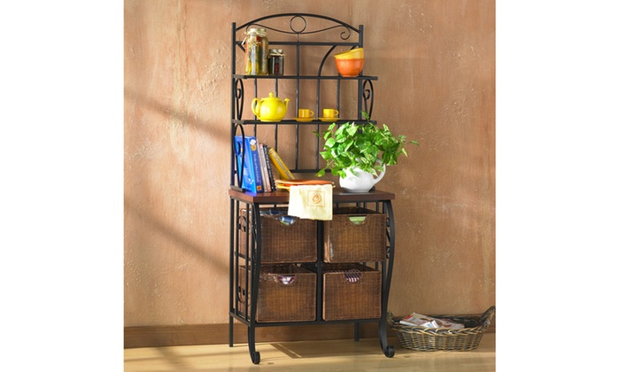 Southern Enterprises Iron And Wicker Baker S Rack Groupon