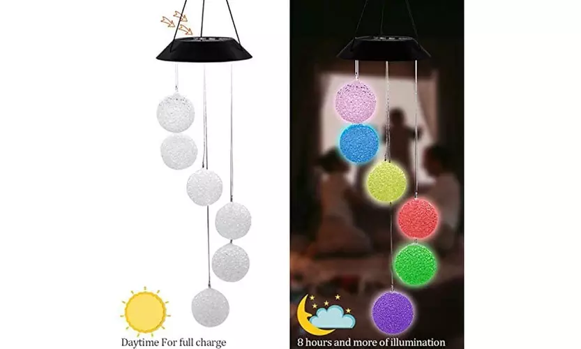 2 Pack Solar Crystal Ball Wind Chime, Color Changing