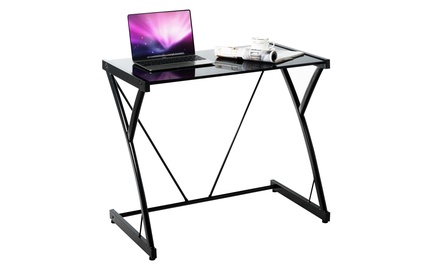 Glass Top Computer Desk PC Laptop Table Writing Study Workstation Home ...