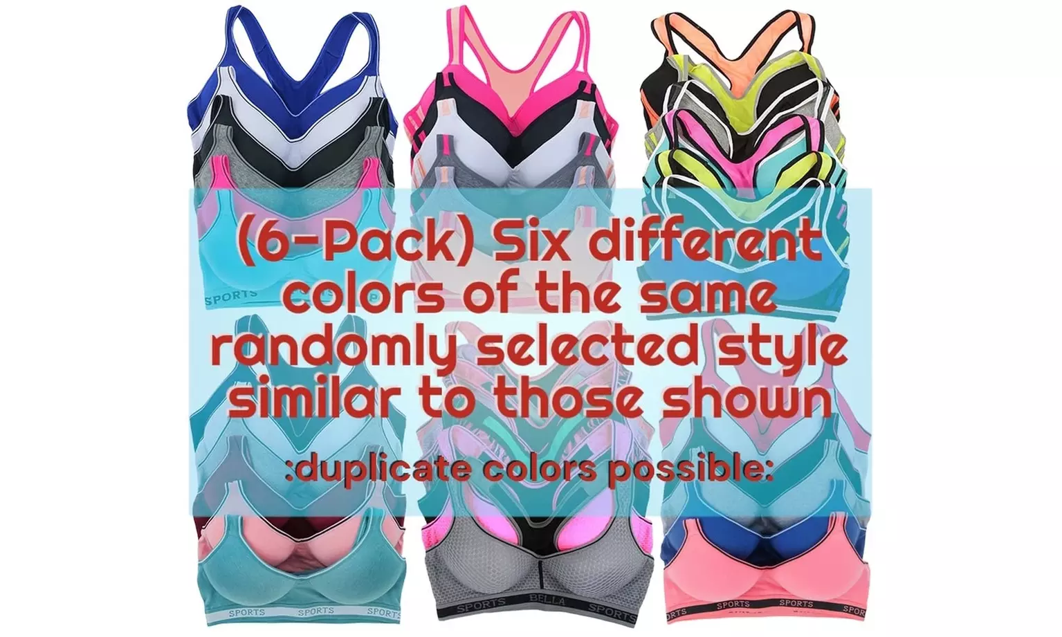 (6-Pack) Women's Random Assorted Print Sports Bras - Assorted