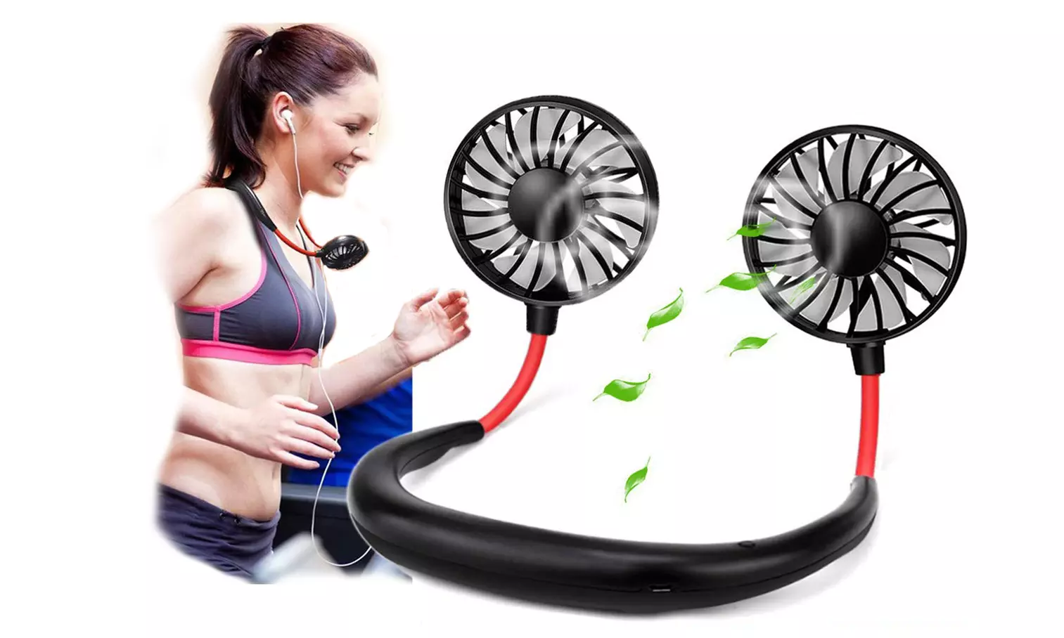 Portable USB Rechargeable Neckband Dual Cooling Mini Fan Lazy Neck Hanging Style - Primary Image