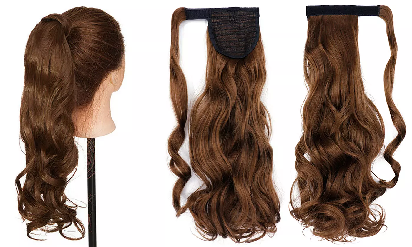 Women Long Curly Wavy Wrap Around Ponytail Extension Synthetic Hair Piece Clip