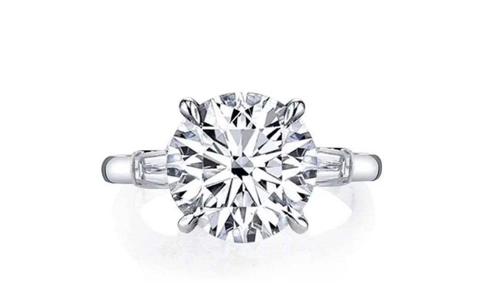 3.50CTTW Round Cut Bridal Ring With Emerald Cut Side Stones Sizes 5 - 10