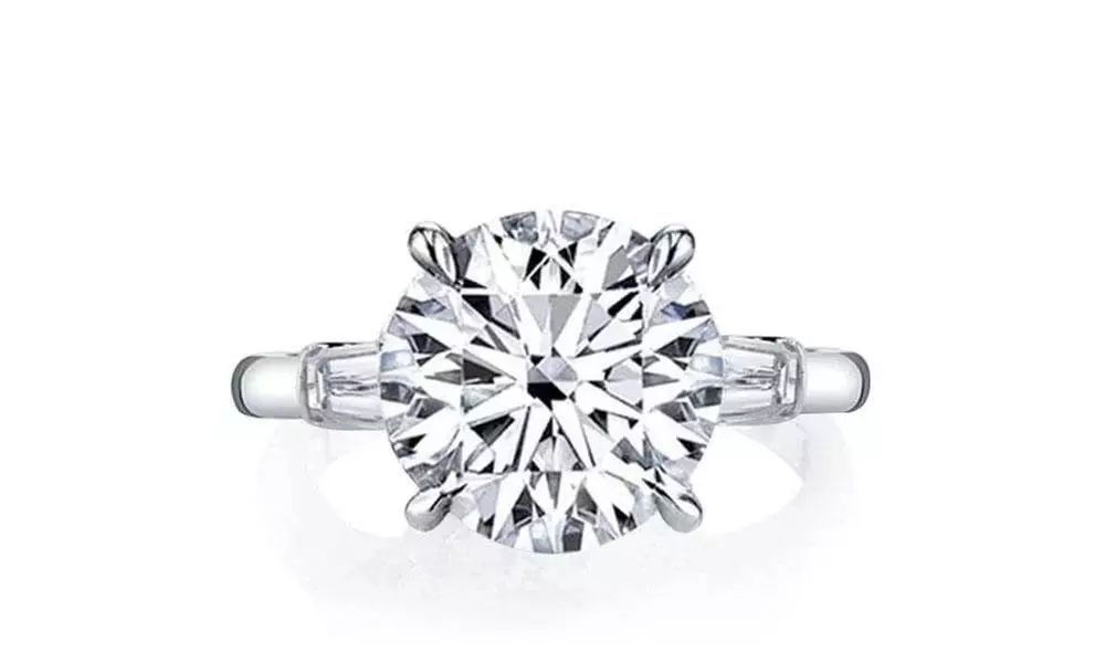 3.50CTTW Round Cut Bridal Ring With Emerald Cut Side Stones Sizes 5 - 10 - Primary Image