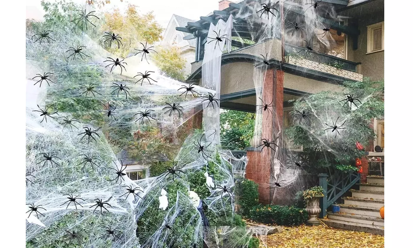 200g/300g Stretchable Halloween Spider Web and Spiders - 60 / 100 Spiders