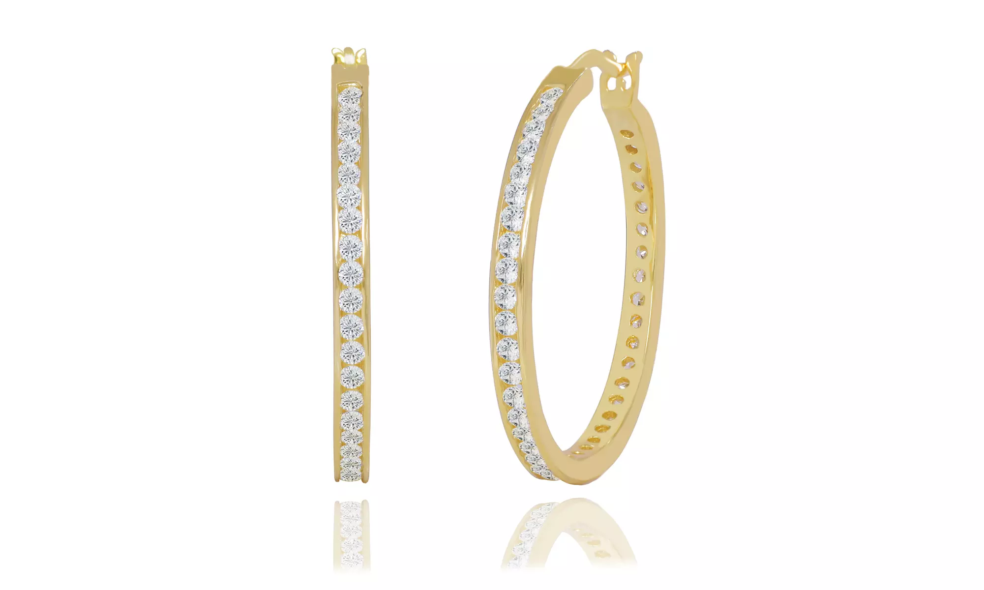 Cubic Zirconia Channel Set Hoop Earrings in Sterling Silver 