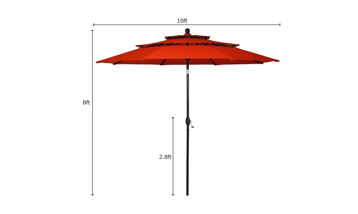 10ft 3 Tier Patio Market Umbrella Aluminum Sunshade Shelter Double Vented Groupon