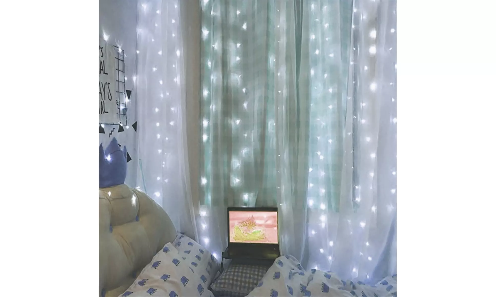 3M x 3M 300-LED White Light Outdoor Decoration Curtain String Lights - Primary Image