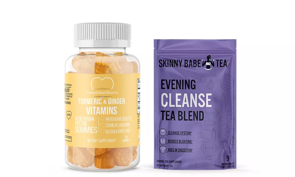 Skinny Babe Tea Evening PM Cleanse and Turmeric Ginger Gummies (2-Pack)