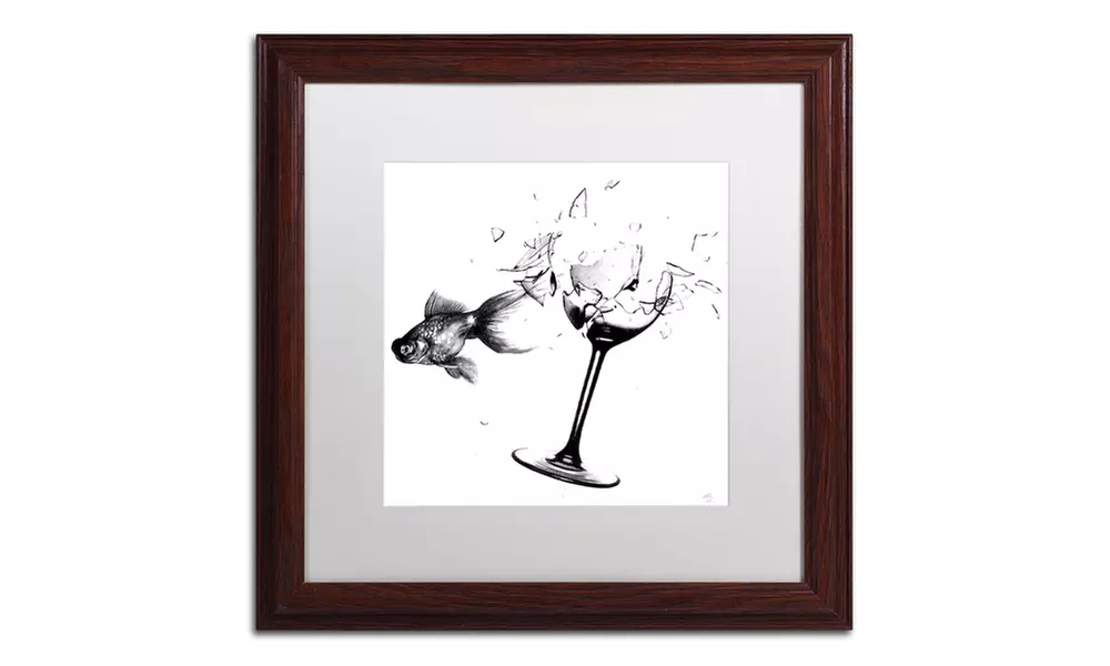 Nick Bantock 'Fish & Wine Glass' Matted Wood Framed Art - Second Medium