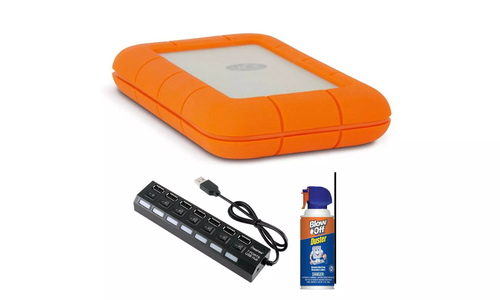 LaCie Rugged USB-C 1TB Hard Drive with Air Duster and 7-Port USB Hub Bundle - Primary Image