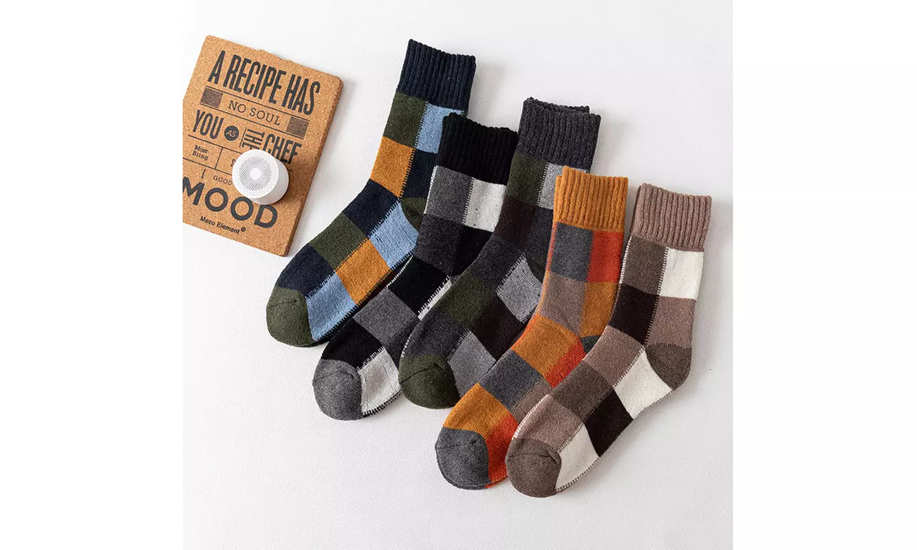 5 Pack Women's Assorted Solid & Patterned Warm Wool Knit Crew Socks - Second Medium