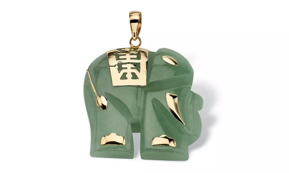 Green Jade 14k Yellow Gold Good Fortune Elephant Pendant - Primary Image