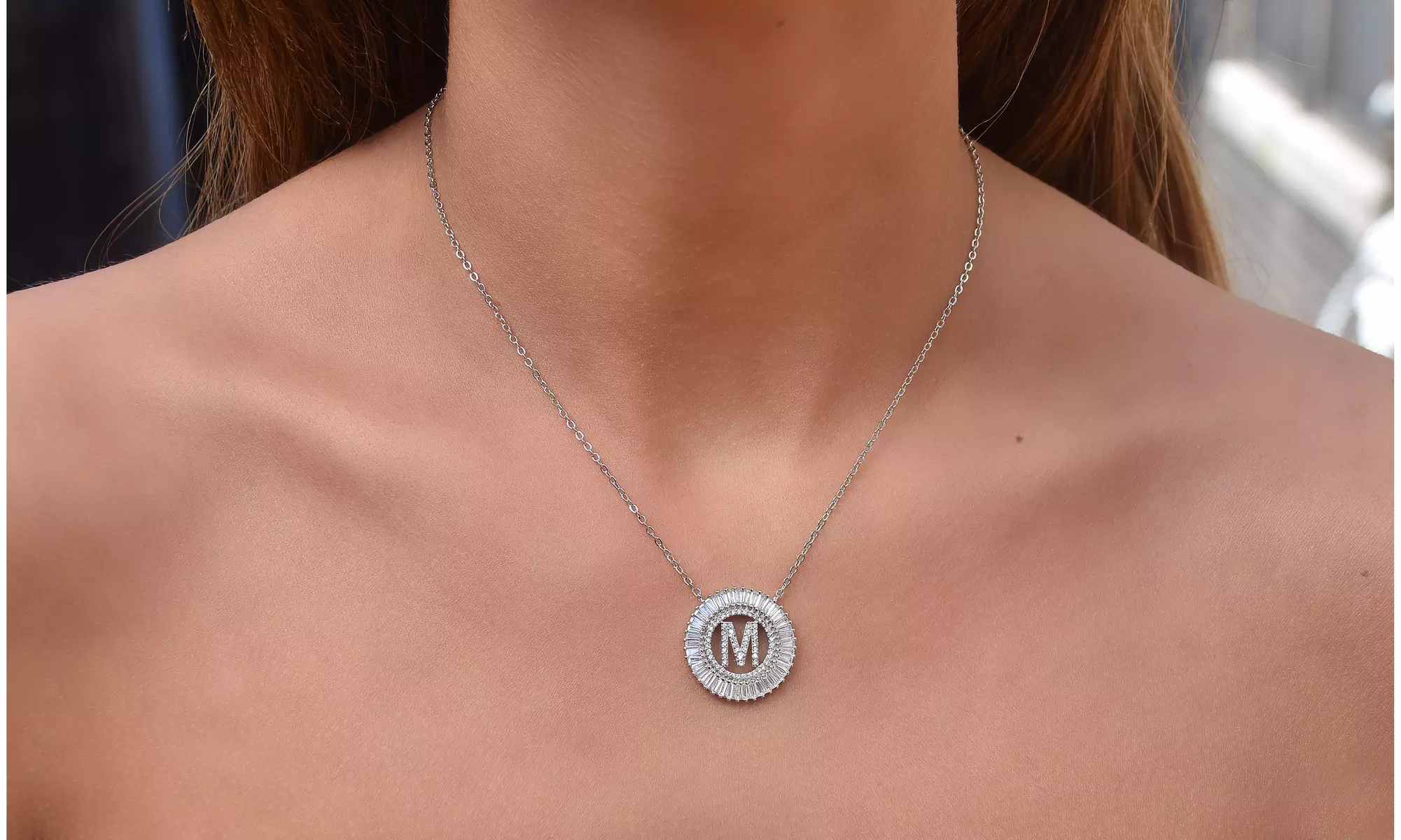 Crystal Emerald Burst Initial Pendant Necklace  - Primary Image