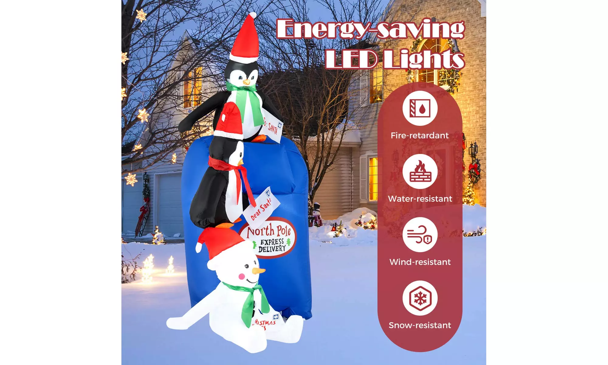 Costway Inflatable Christmas Santa Claus Helicopter Snowman Penguin Lights