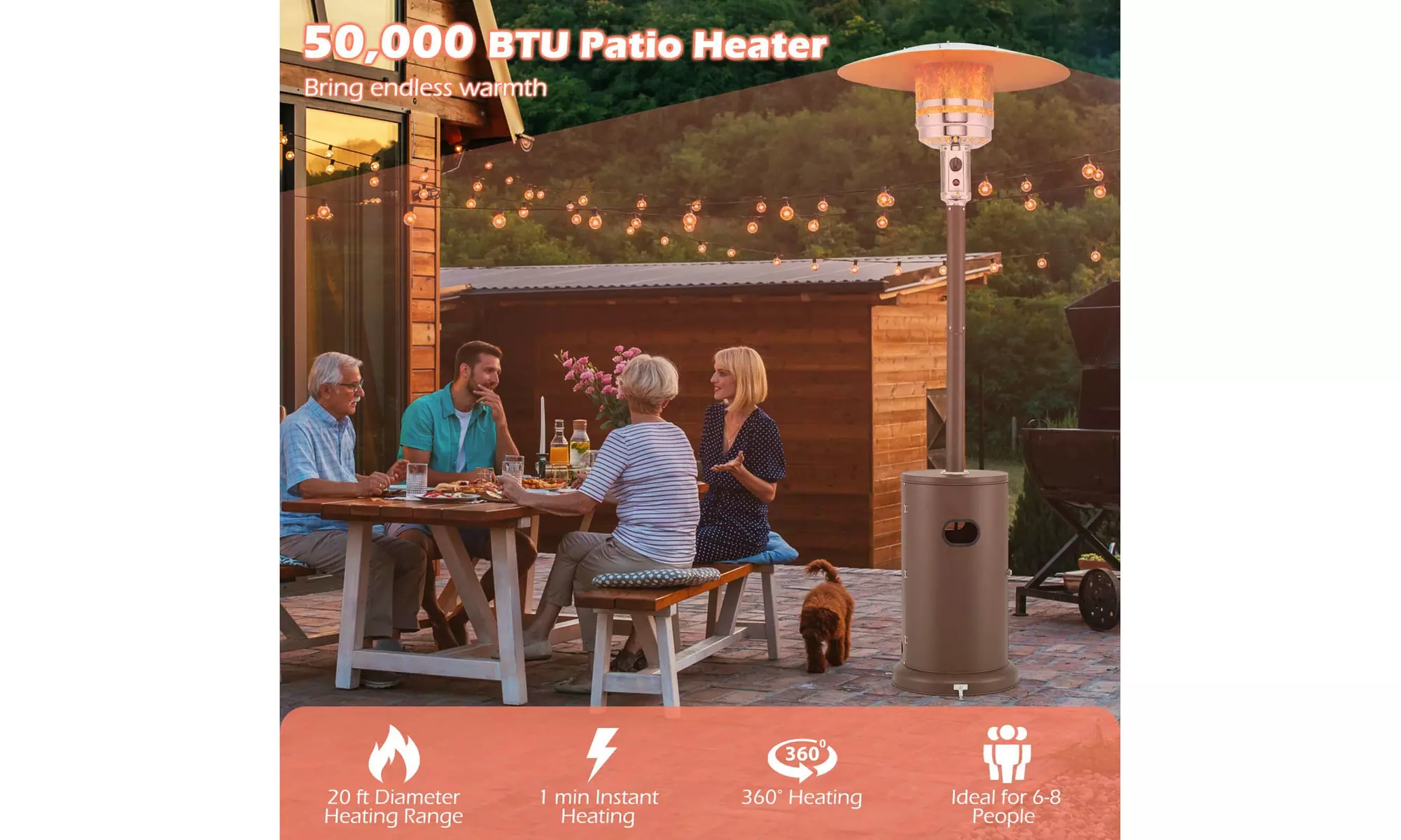50,000 BTU Patio Heater with Wheels Round Table Design & Stainless Steel Burner