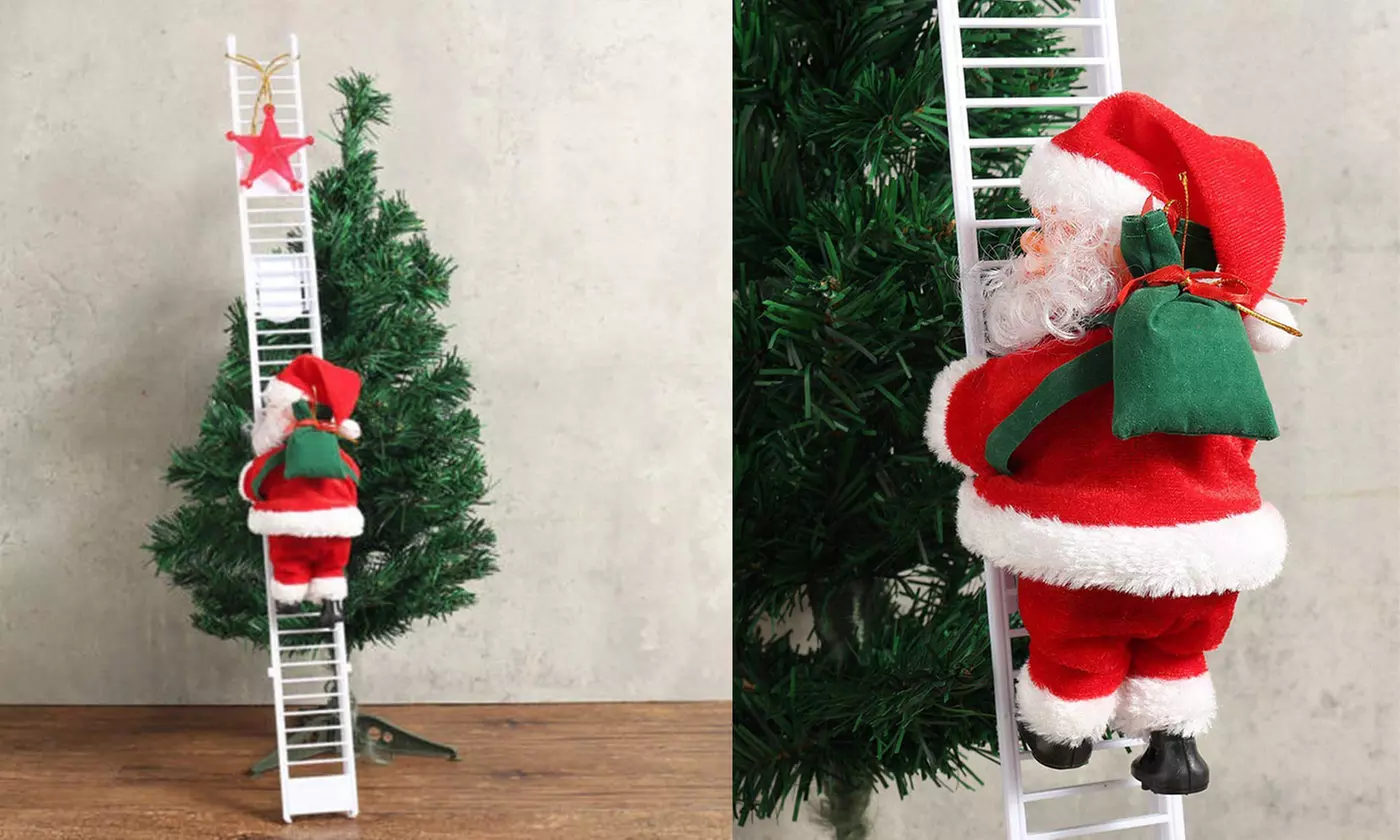 Animated Musical Jingle Bells Santa Claus Climbing Ladder Toy Christmas Gift 