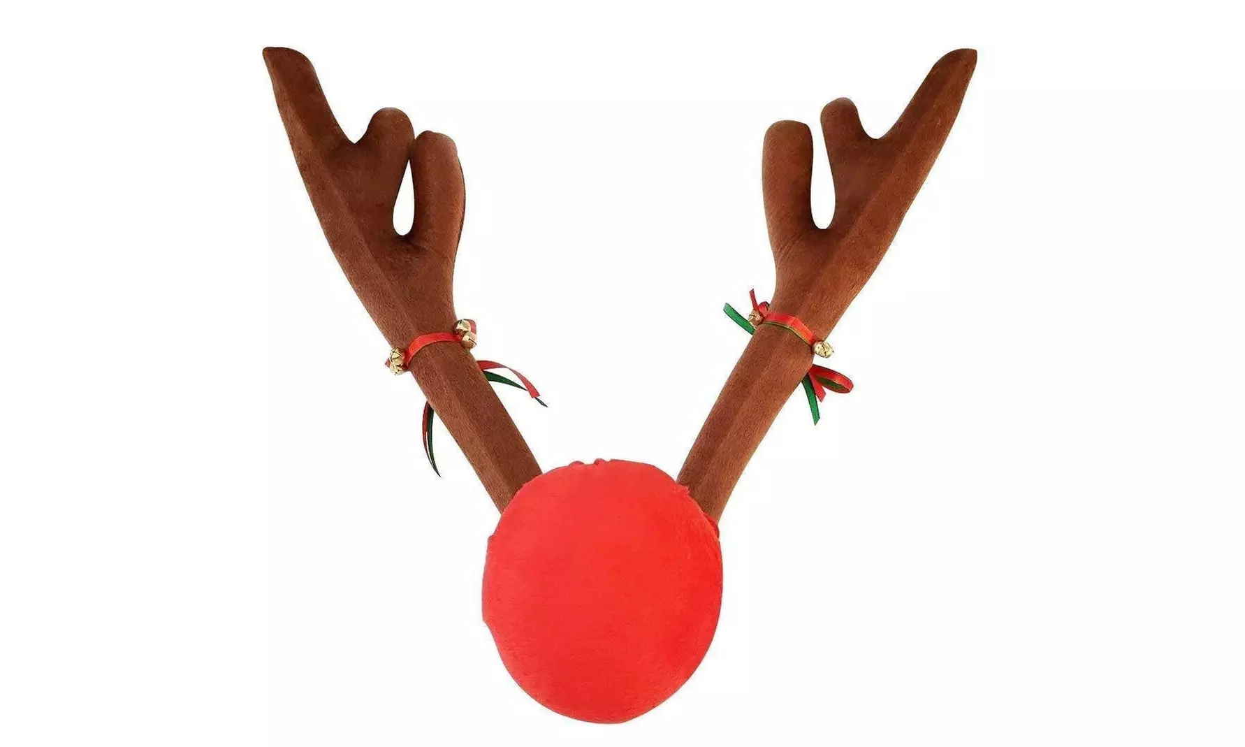 Christmas Car Decoration Plush Rudolf Reindeer Car Antler Red Nose Jingle Bells - Primary Image