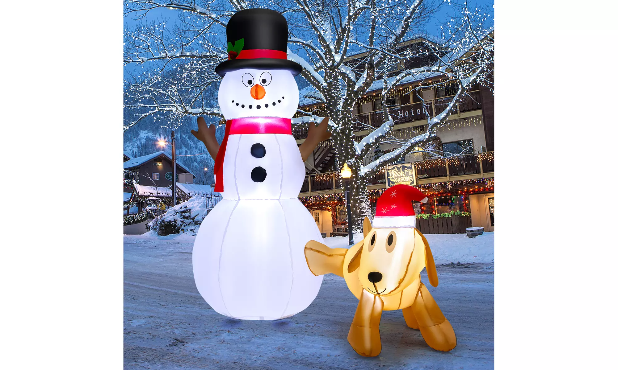 Costway 6 FT Tall Inflatable Snowman and Dog Set Christmas Decoration LED Lights